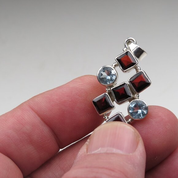 $300 Sterling Silver Aquamarine 2ct. & Garnet 4ct. Pendent - Picture 4 of 5